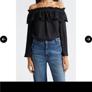 Ramy Brook Black Lace Off-Shoulder Blouse